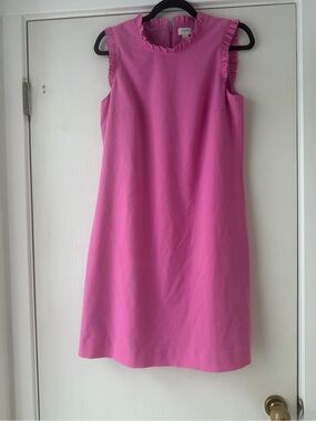 J. Crew Bright Pink Ruffle-Trim Sleeveless Shift Dress